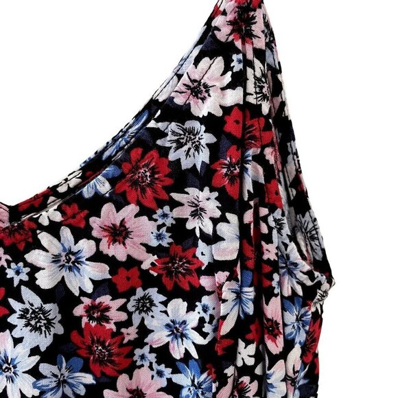 Divided red blue and white floral summer dress spaghetti straps v-neck sundress - Picture 3 of 5